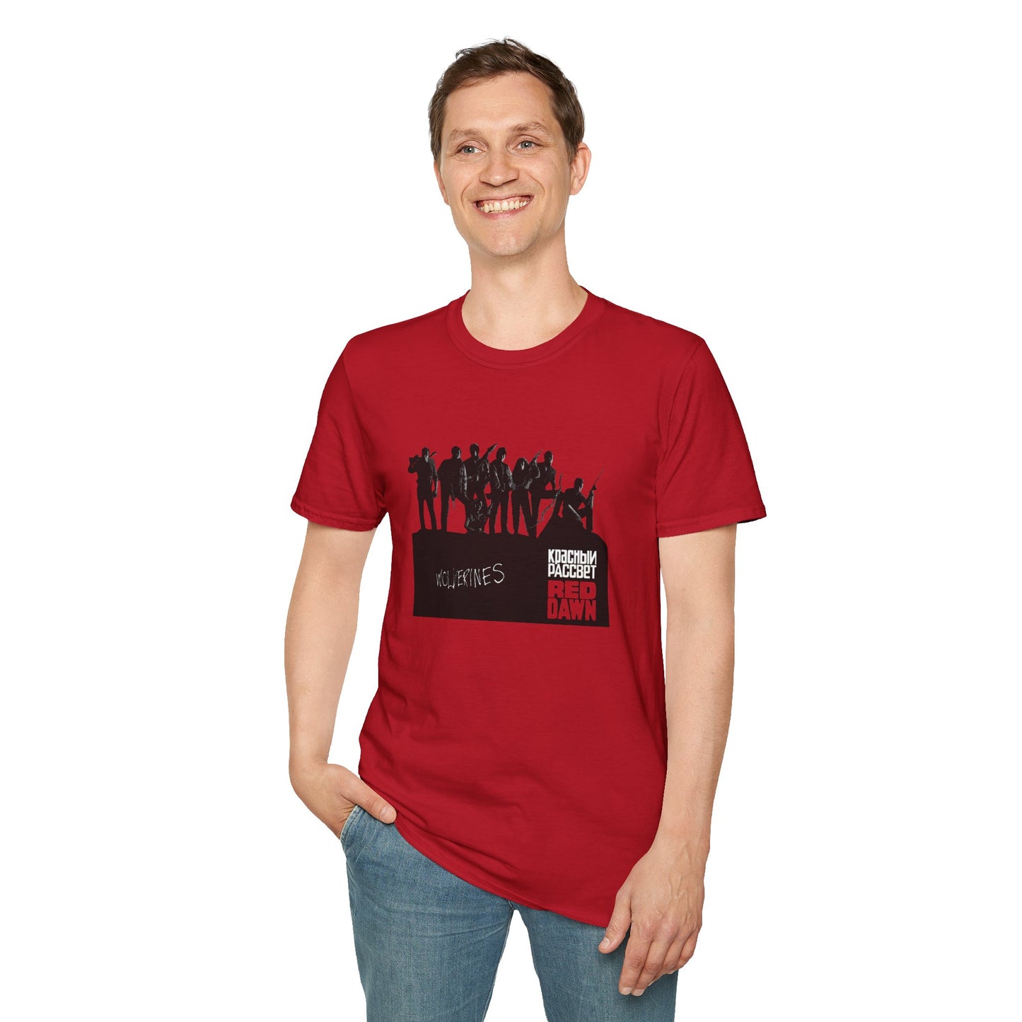 Red Dawn T-Shirt Wolverines 1984 Patrick Swayze Movie Tee Black Gray