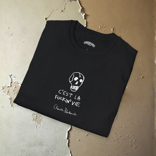 Charles Bukowski C'Est La F'n Vie" Hand Written Note and Sketch Unisex Softstyle T-Shirt