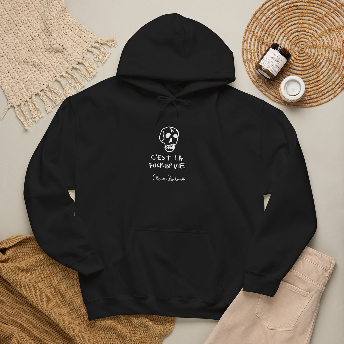 Charles Bukowski C’est La F*cking Vie original skull drawing Hoodie