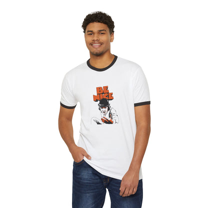 Alex says... Be Nice Ringer — Retro A Clockwork Orange Inspired T-Shirt