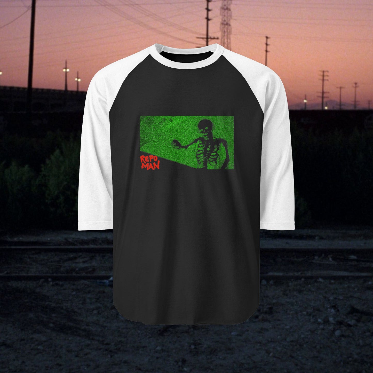 Repo Man "What's in the Trunk"  — Unisex Three-Quarter Sleeve Raglan Shirt