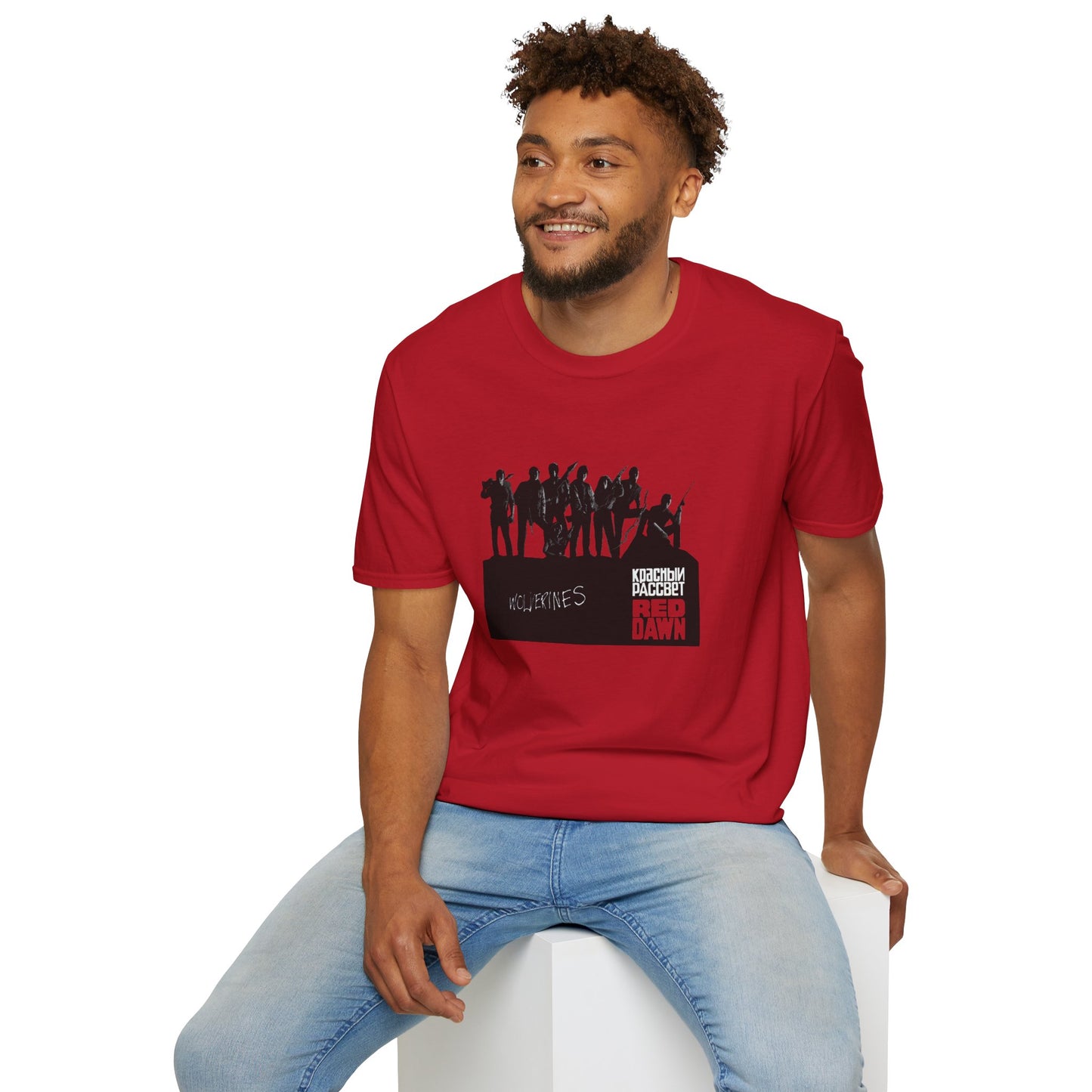Red Dawn T-Shirt Wolverines 1984 Patrick Swayze Movie Tee Black Gray
