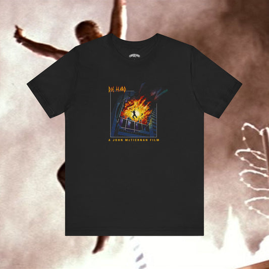 Die Hard meets Def Lep's Pyromania mash up film and music T‑Shirt