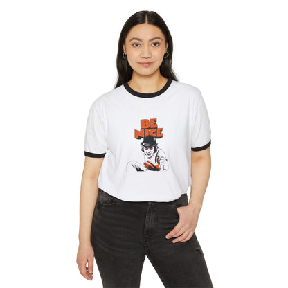 Alex says... Be Nice Ringer — Retro A Clockwork Orange Inspired T-Shirt