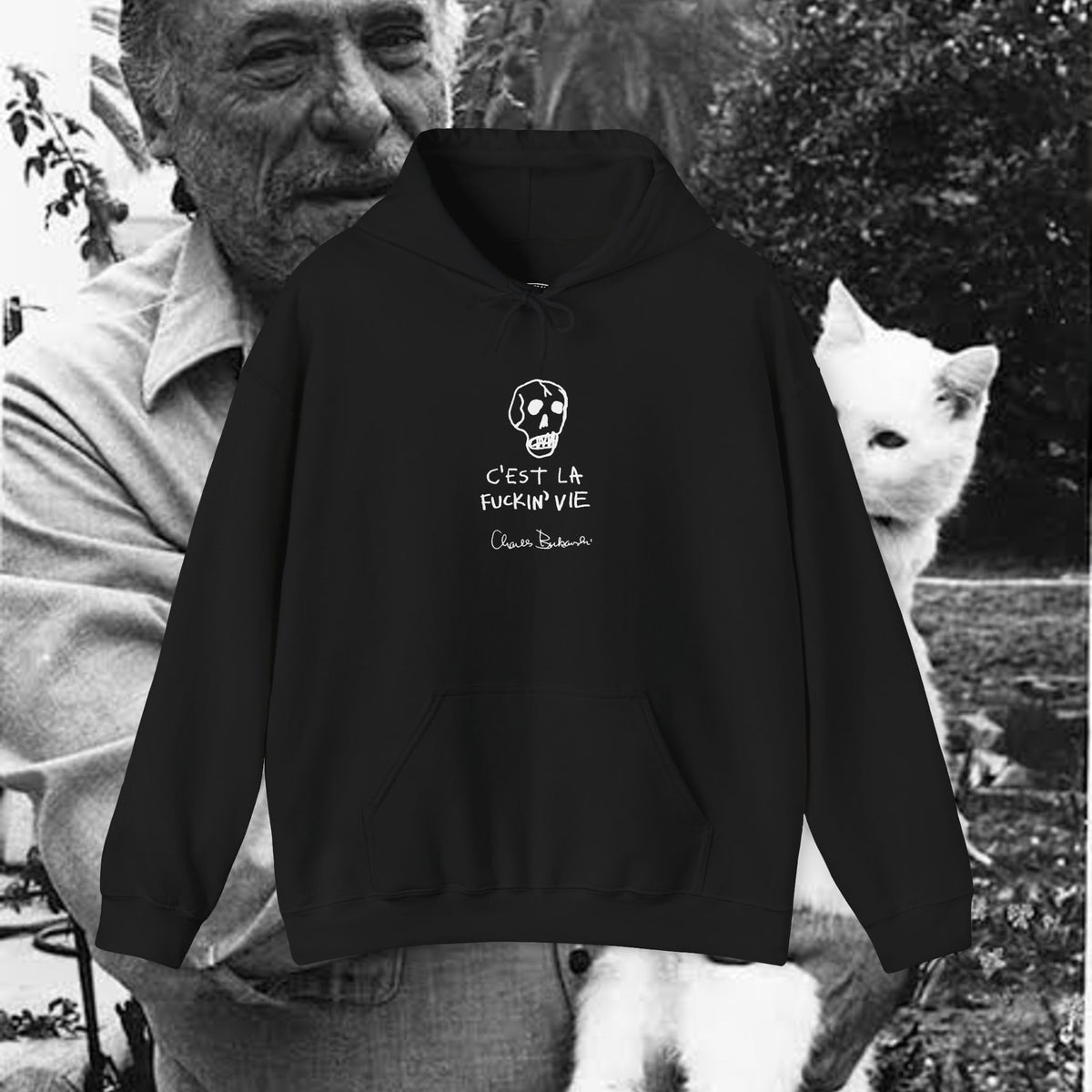 Charles Bukowski C’est La F*cking Vie original skull drawing Hoodie