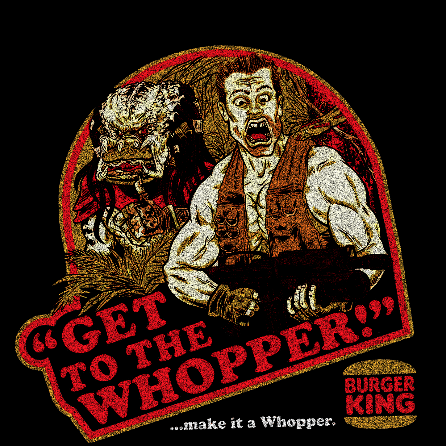Get to the Whopper! 1987 Predator Schwarzenegger promotion T-Shirt