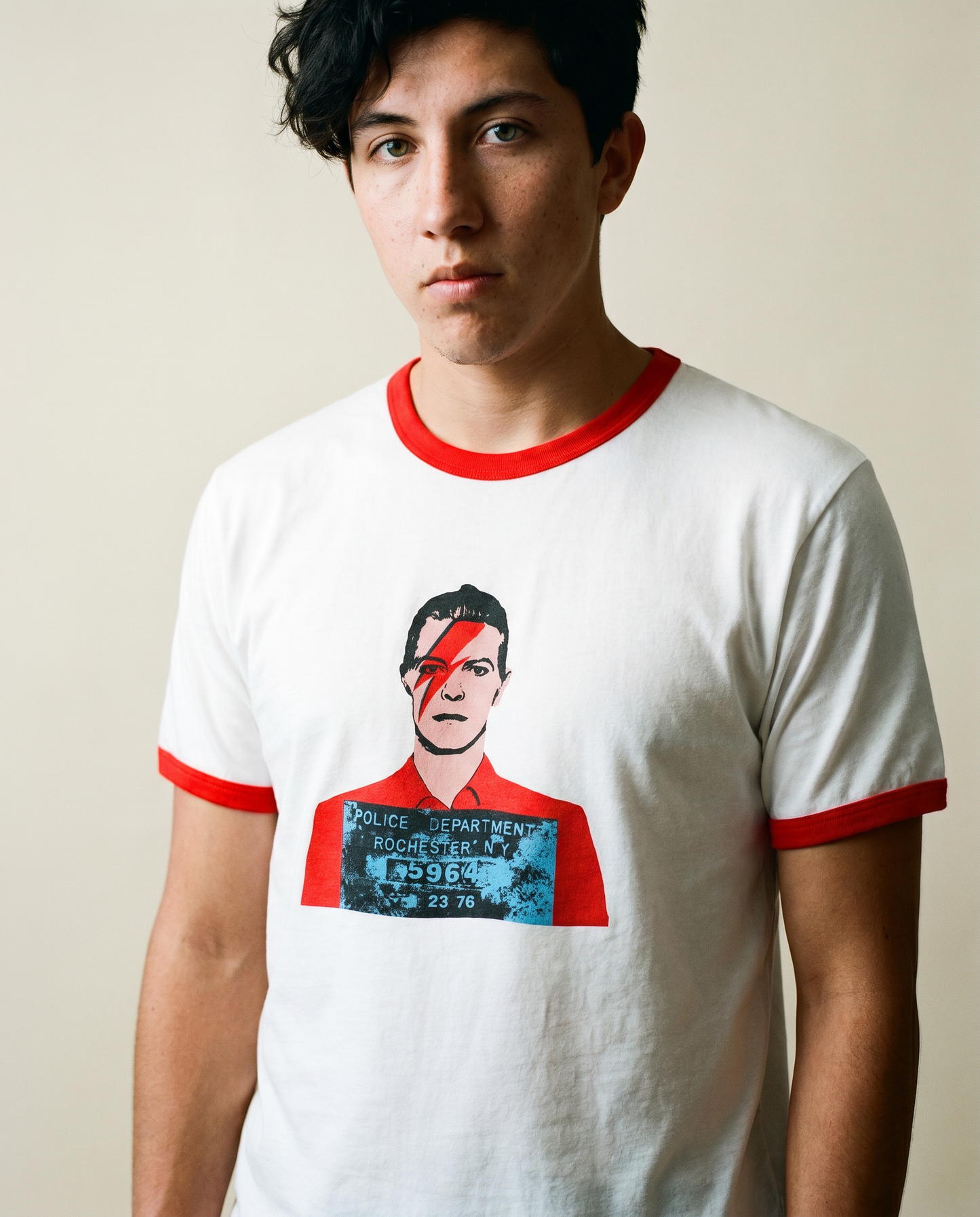 David Bowie Mugshot Aladdin Sane Ringer Tee