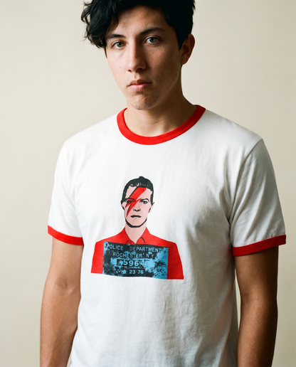 David Bowie Mugshot Aladdin Sane Ringer Tee