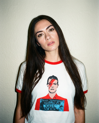 David Bowie Mugshot Aladdin Sane Ringer Tee