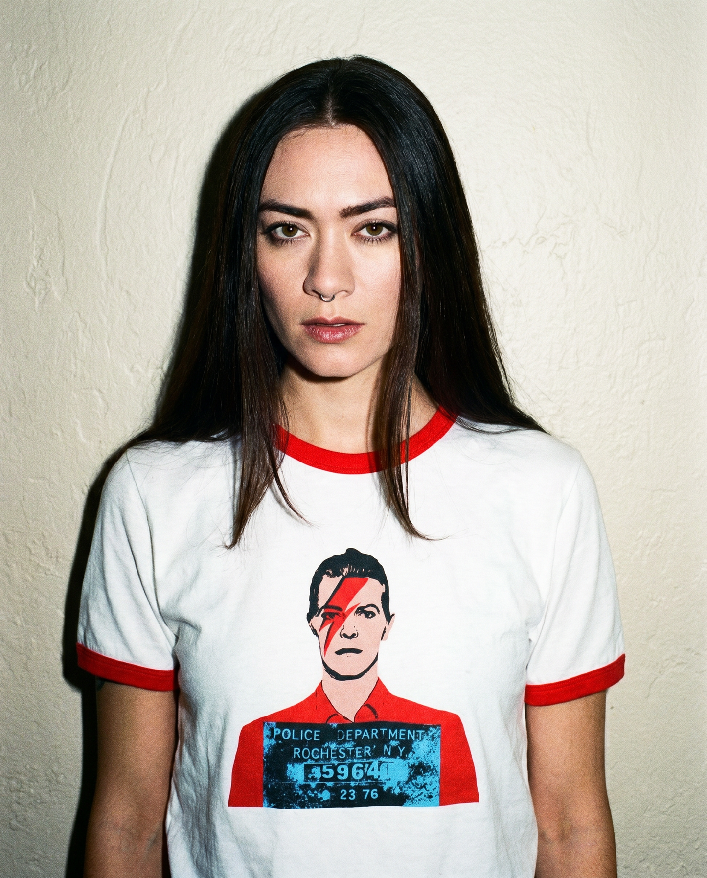 David Bowie Mugshot Aladdin Sane Ringer Tee