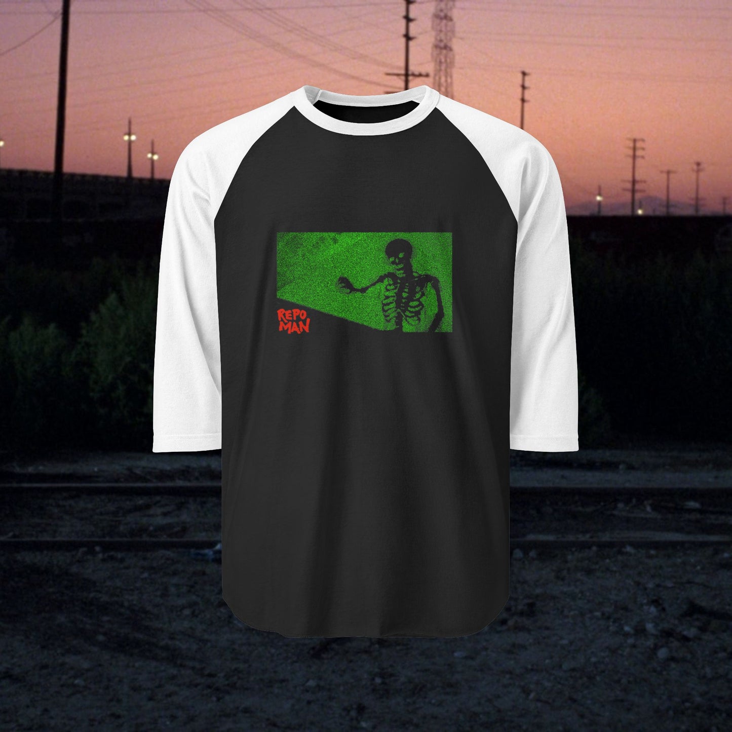 Repo Man "What's in the Trunk"  — Unisex Three-Quarter Sleeve Raglan Shirt