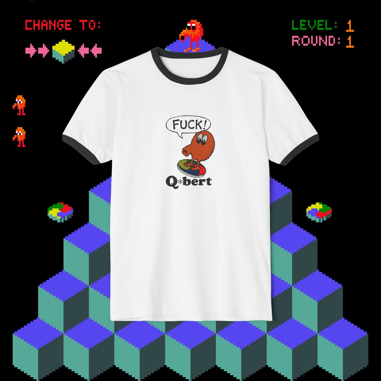 Retro Q*bert expletive ringer T-Shirt