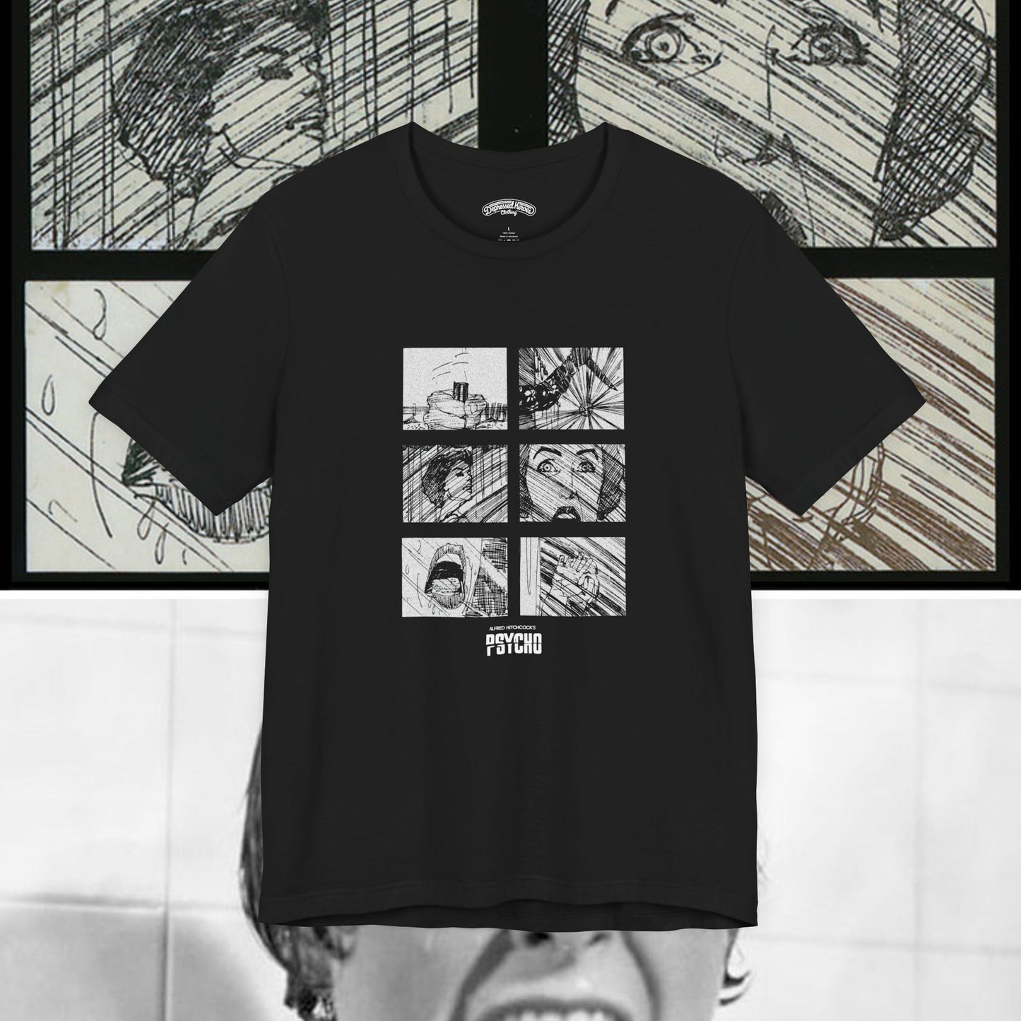 Psycho storyboard shower sequence Alfred Hitchcock horror T Shirt